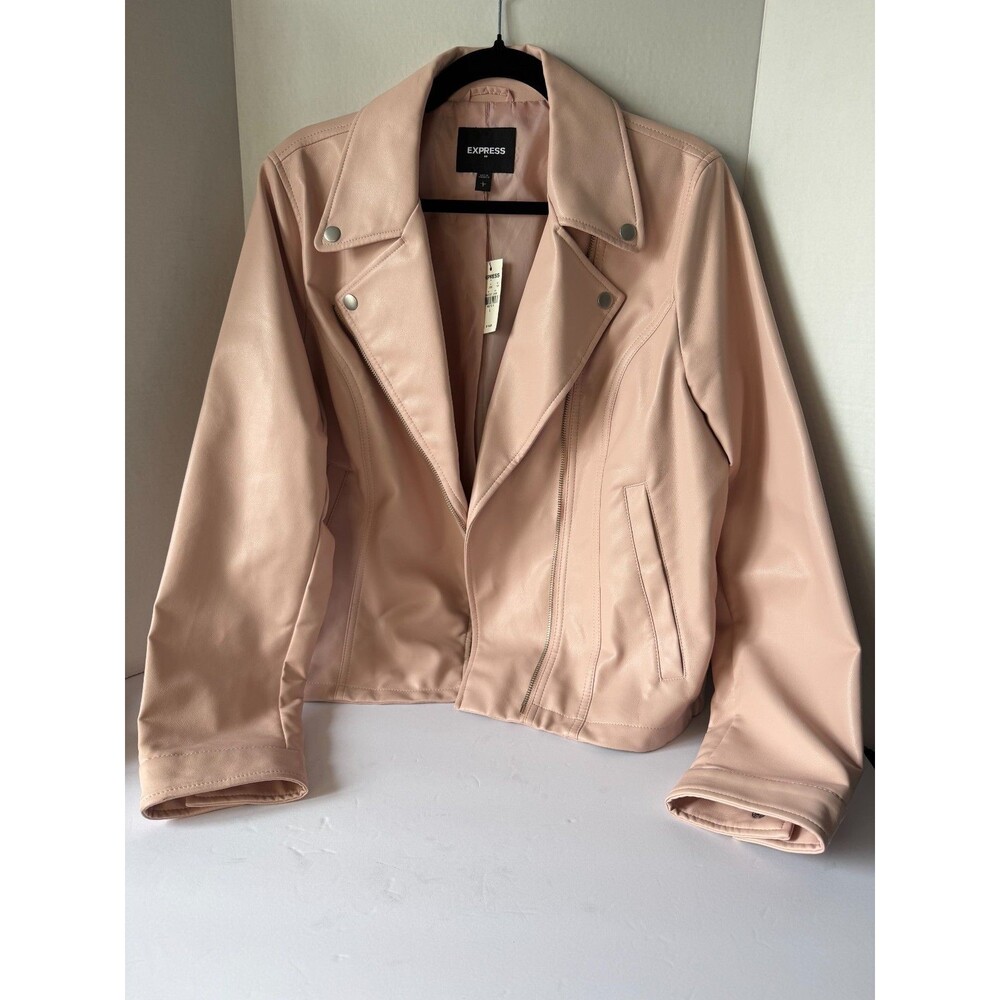 Express Womens Blush Pink Moto Jacket L NWT Faux Leather Biker Spring Fall